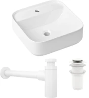 Комплект Накладная раковина Lavinia Boho Bathroom Sink Slim 33311007 + Донный клапан Wellsee Drainage System 182138000 матовый белый + Сифон 182108000 белый