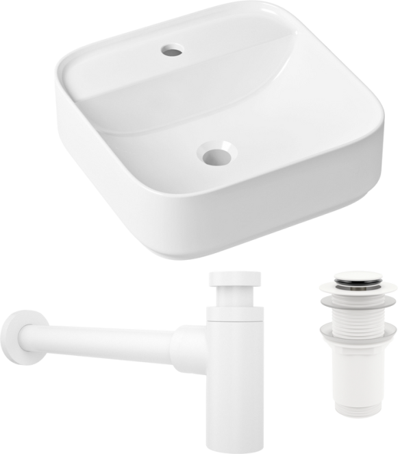Комплект Накладная раковина Lavinia Boho Bathroom Sink Slim 33311007 + Донный клапан Wellsee Drainage System 182138000 матовый белый + Сифон 182108000 белый