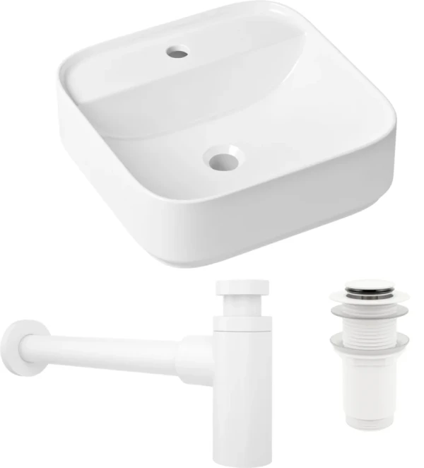 Комплект Накладная раковина Lavinia Boho Bathroom Sink Slim 33311007 + Донный клапан Wellsee Drainage System 182138000 матовый белый + Сифон 182108000 белый