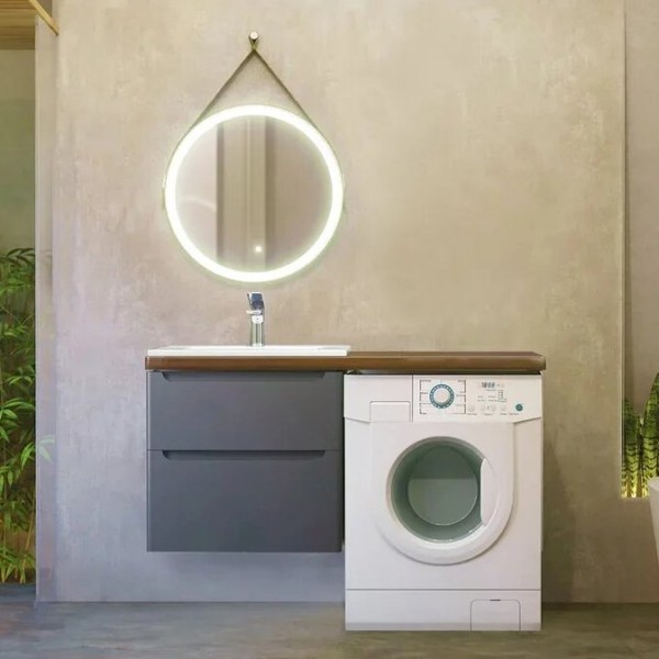 Мебель для ванной комнаты Jorno Wood 120, серая, подвесная, под стиральную машину