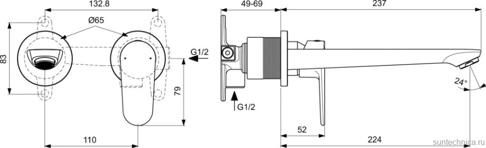 Смеситель для раковины Ideal Standard Cerafine O BD133XG С ВНУТРЕННЕЙ ЧАСТЬЮ черный