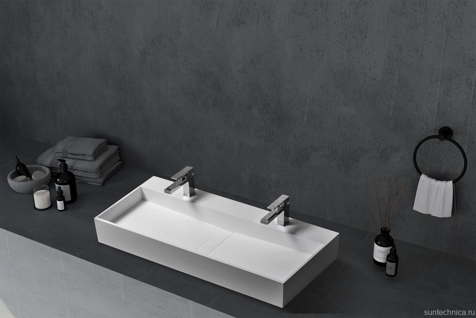 Накладная раковина Abber Stein AS2642 120 матовая белая, прямоугольная, искусственный камень