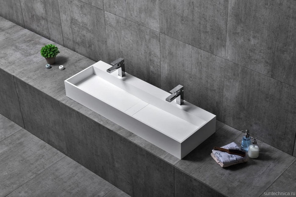 Накладная раковина Abber Stein AS2642 120 матовая белая, прямоугольная, искусственный камень