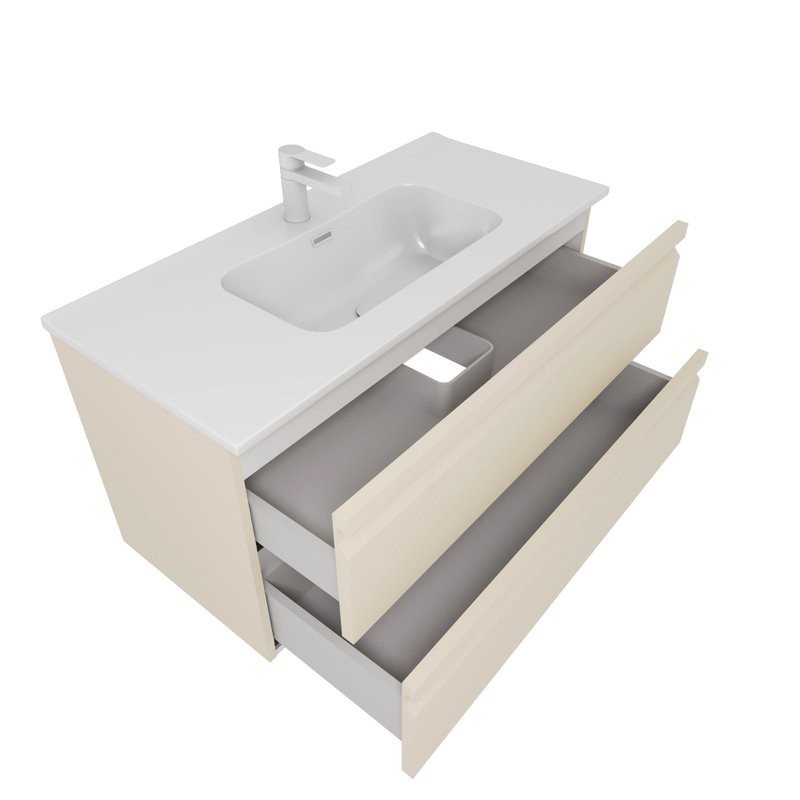 Тумба с раковиной AQUATEK Вега 100 подвесная, 2 ящика, капучино светлый