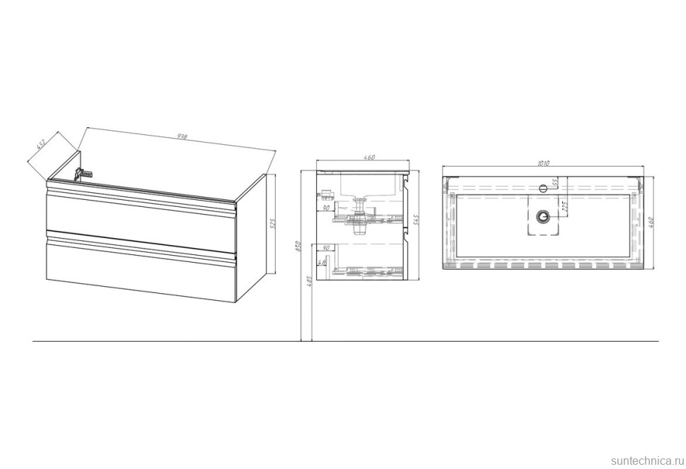 Тумба с раковиной AQUATEK Вега 100 подвесная, 2 ящика, капучино светлый