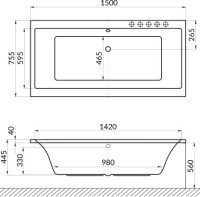 Акриловая ванна Excellent Pryzmat WAEX.PRY15.SMART 150x75 см, встраиваемая, с гидромассажем, белая, с каркасом, со сливом-переливом