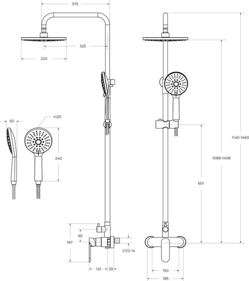 Душевая стойка Cezares Stylus STYLUS-CD-BORO со смесителем, брашированное золото