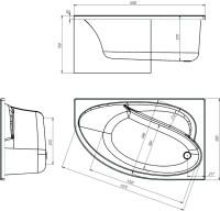 Акриловая ванна Alex Baitler Nero R 160x100 см, угловая, правая, встраиваемая, белая, асимметричная, с экраном