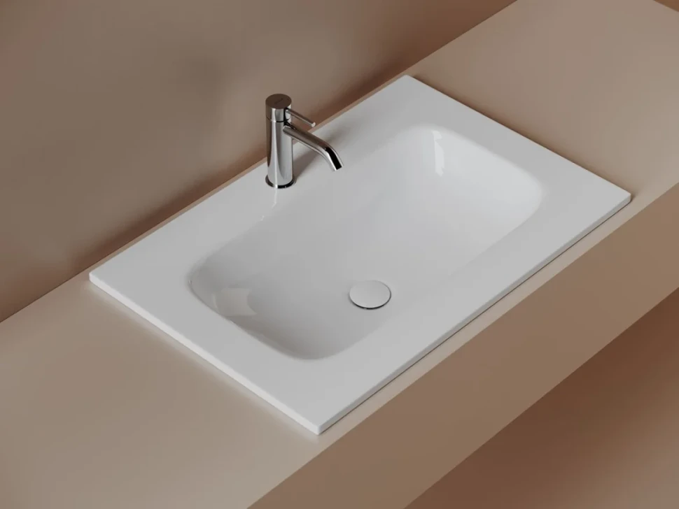 Мебельная раковина Ceramicanova Grace CN7031 70 накладная, глянцевая белая, прямоугольная, фарфор