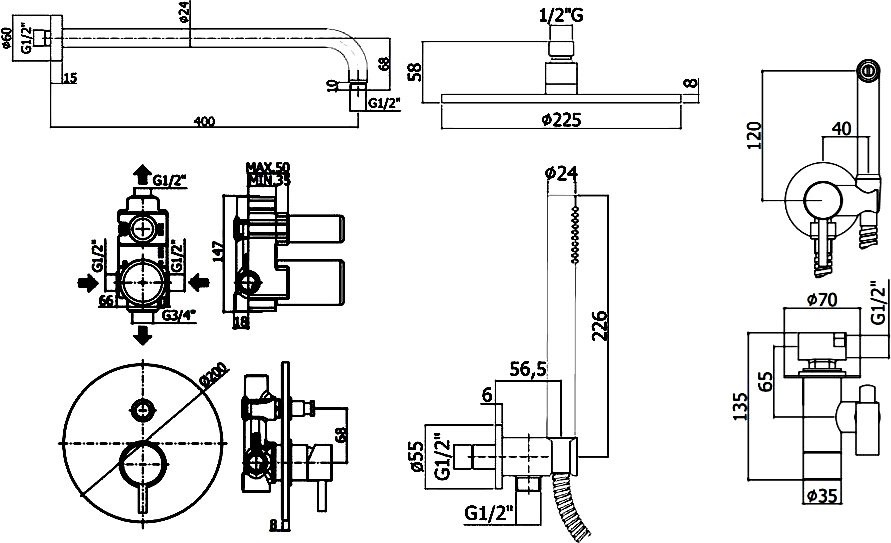 Комплект для ванной Paffoni Light KITZLIG015HG С ВНУТРЕННЕЙ ЧАСТЬЮ, медовое золото