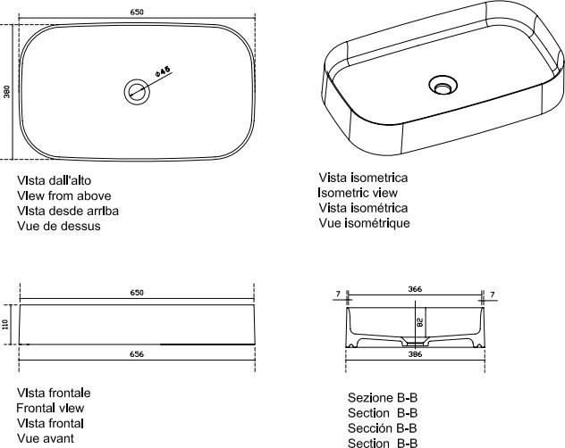 Накладная раковина Galassia SmartB 7407 65 белая, прямоугольная, фаянс