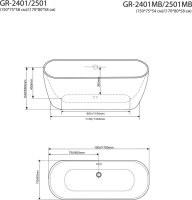 Акриловая ванна Grossman GR-2401 150x75 см, отдельностоящая, белая, овальная, с каркасом, со сливом-переливом