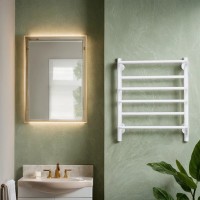 Полотенцесушитель электрический Comfysan Puro EC-6 60x45 см, скрытое подключение справа, слева, матовый белый, лесенка, из стали, с полкой