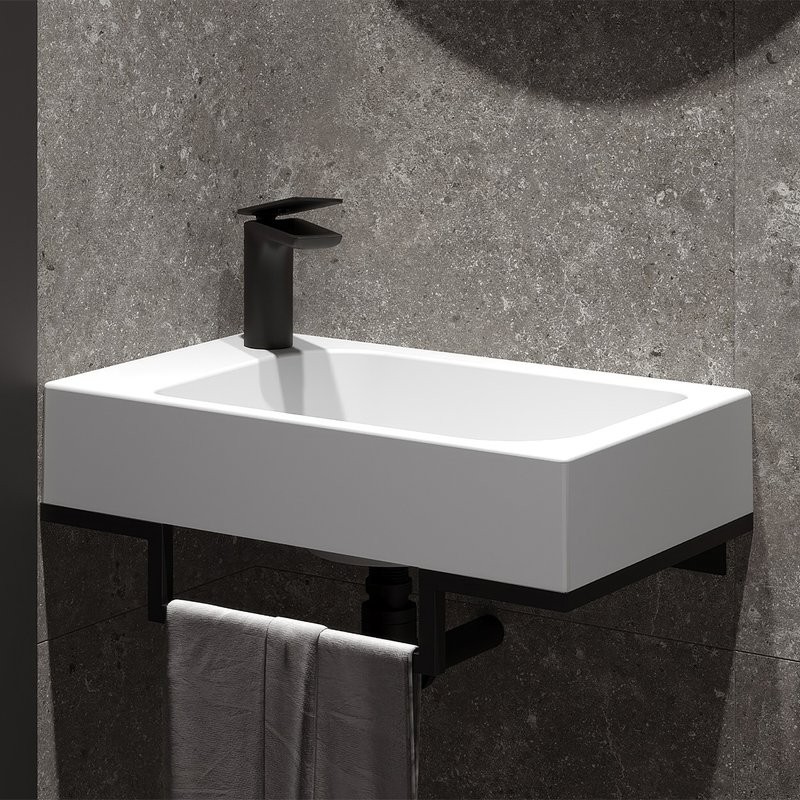 Консоль с раковиной Belux Темпо 50 R подвесная, цвет консоли черный, сифон квадратный, черный