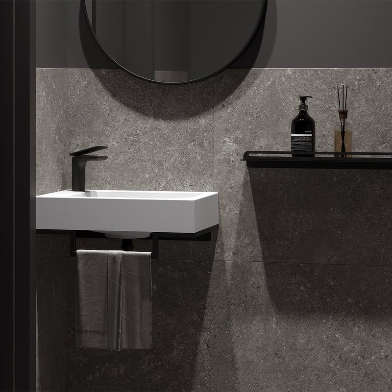 Консоль с раковиной Belux Темпо 50 R подвесная, цвет консоли черный, сифон квадратный, черный