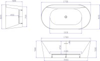Акриловая ванна Esbano Vigo 170x85 см, отдельностоящая, белая, овальная, со сливом-переливом