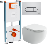 Комплект Унитаз подвесной Ceramicanova UP Rimless CN4007 белый + Инсталляция VitrA V-Fix Core 732-5800-01PV + Кнопка Root Round 740-2280 хром