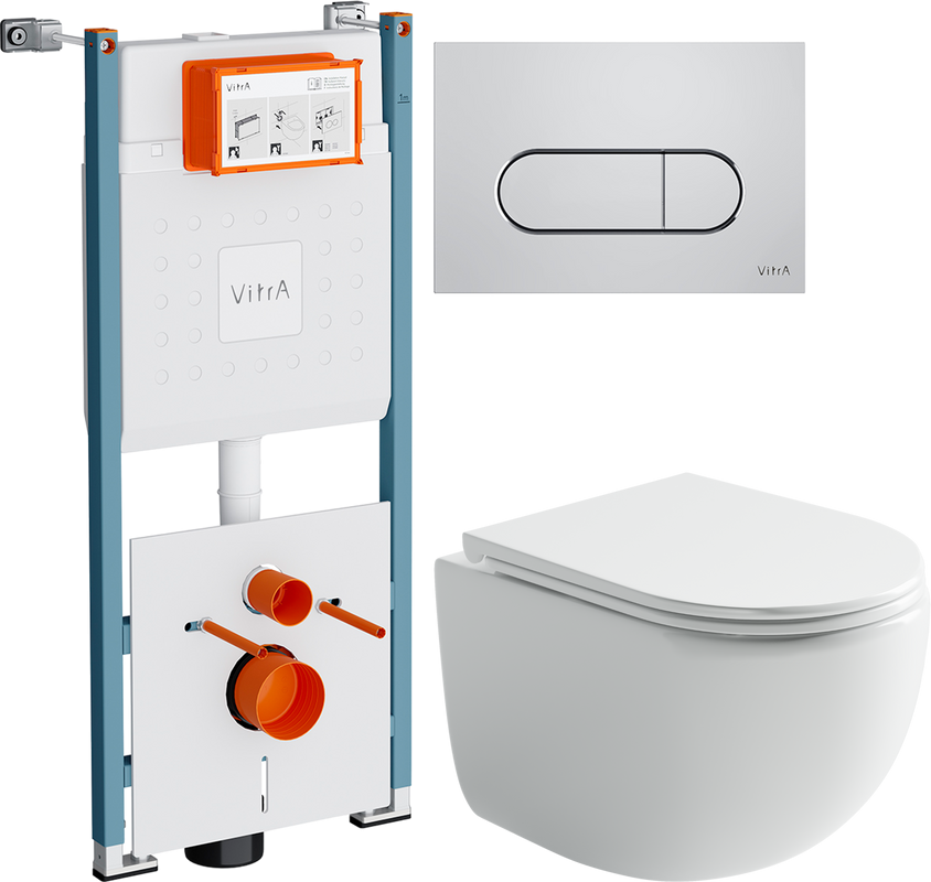 Комплект Унитаз подвесной Ceramicanova UP Rimless CN4007 белый + Инсталляция VitrA V-Fix Core 732-5800-01PV + Кнопка Root Round 740-2280 хром