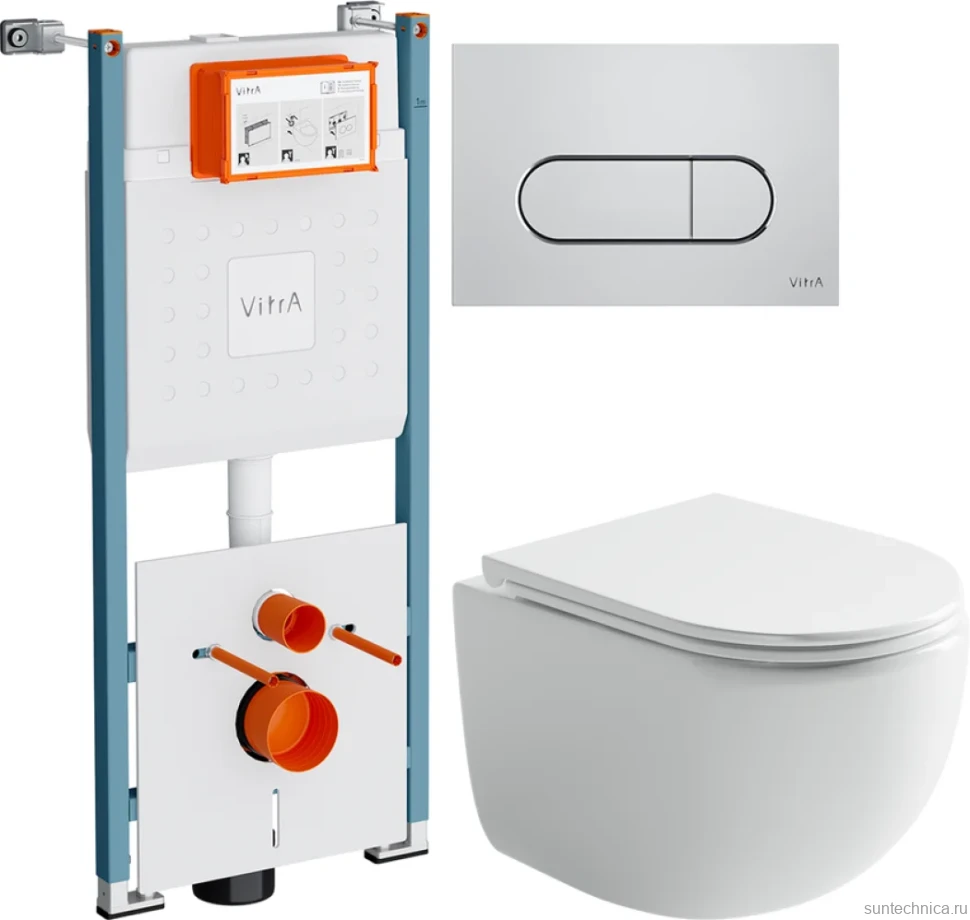 Комплект Унитаз подвесной Ceramicanova UP Rimless CN4007 белый + Инсталляция VitrA V-Fix Core 732-5800-01PV + Кнопка Root Round 740-2280 хром