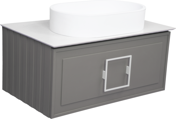 Тумба с раковиной La Fenice Cubo 80 подвесная, cappuccino, ручка белая, столешница белый мрамор, раковина белая матовая