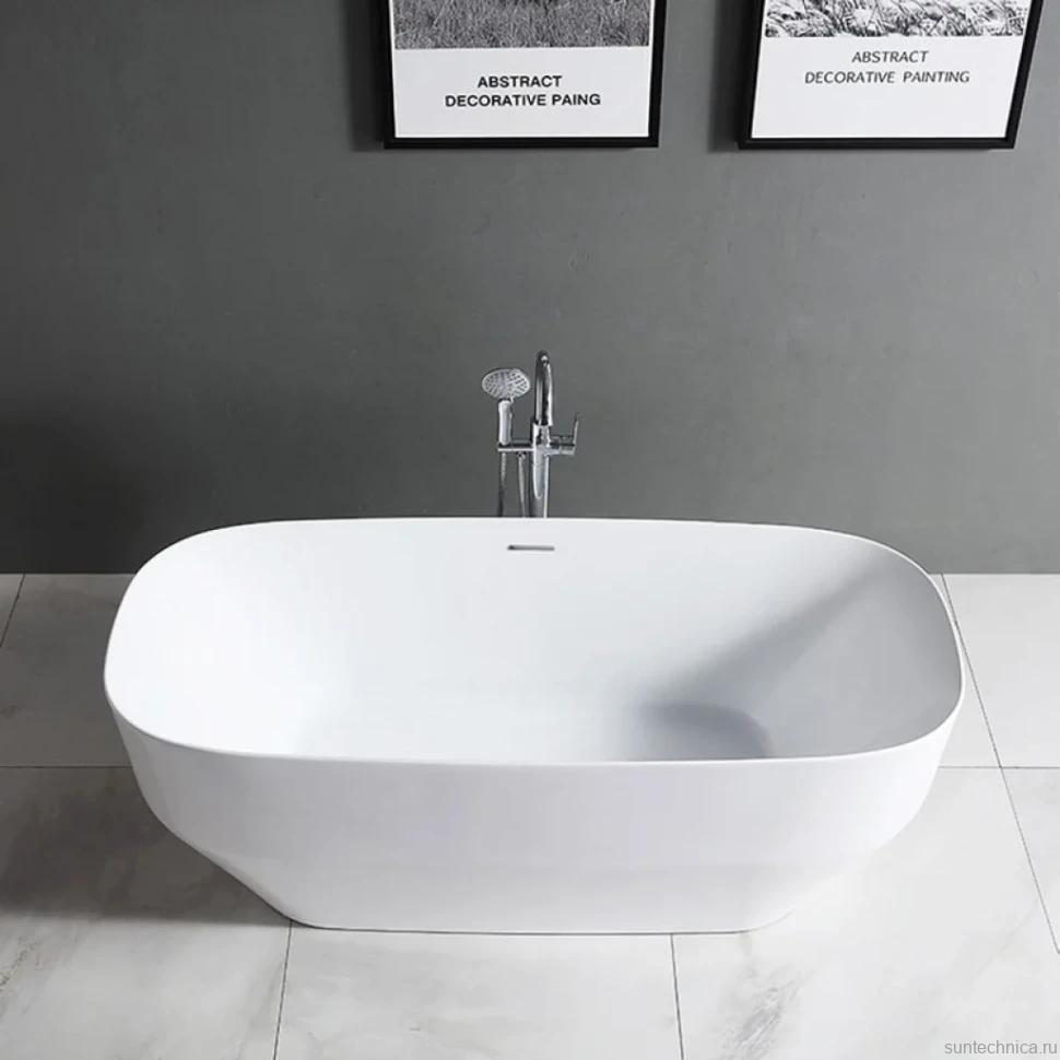 Акриловая ванна Vincea VBT-630 170x75 см, отдельностоящая, белая, овальная, со сливом-переливом, с донным клапаном
