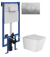 Комплект Унитаз подвесной Ceramicanova Metric Rimless CN3007 с микролифтом, безободковый + Инсталляция STWORKI + Кнопка 230823 хром матовый