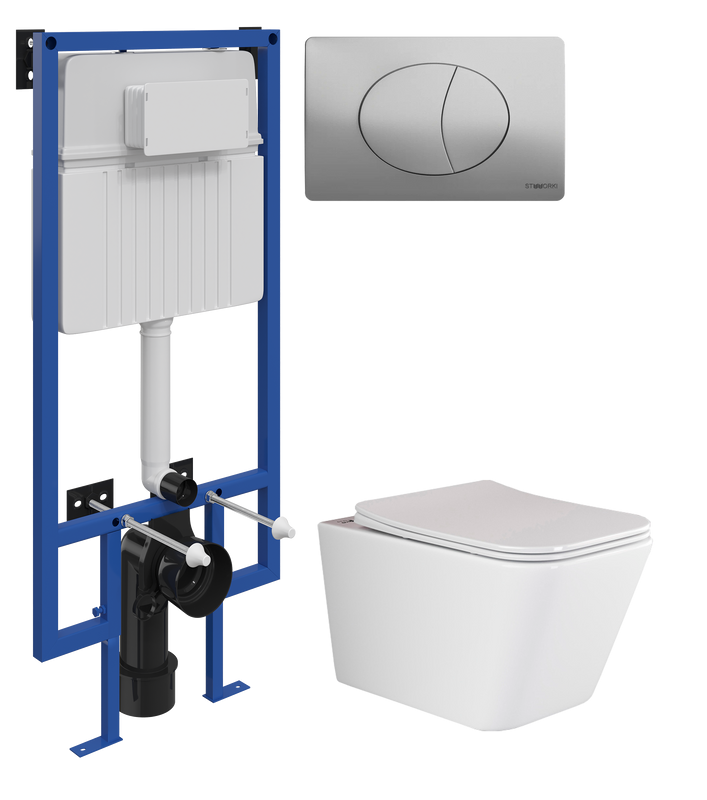 Комплект Унитаз подвесной Ceramicanova Metric Rimless CN3007 с микролифтом, безободковый + Инсталляция STWORKI + Кнопка 230823 хром матовый