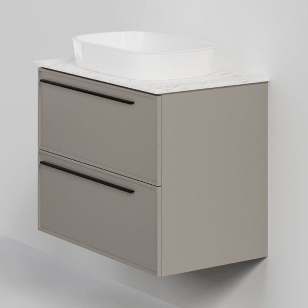 Тумба под раковину со столешницей La Fenice Elba Twin 80 подвесная, cappuccino, бежевая матовая, столешница белый мрамор