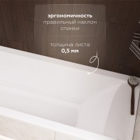 Акриловая ванна Aquanet Ellis 332915 180x70 см, пристенная, белая, с каркасом
