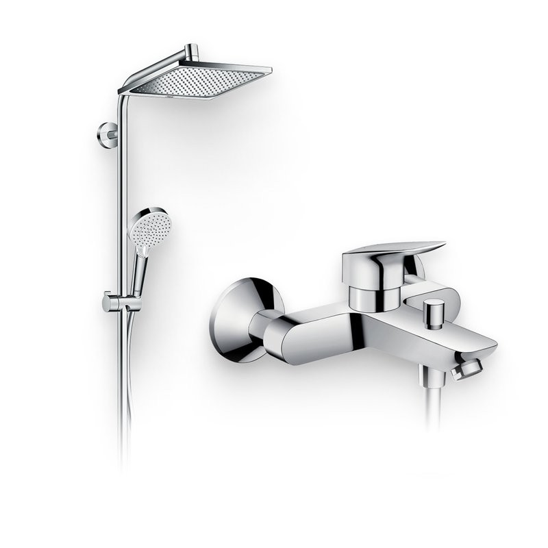 Душевой комплект Смеситель Hansgrohe Logis 71400000 + Стойка Crometta E 240 1jet Showerpipe Reno 27289000 EcoSmart