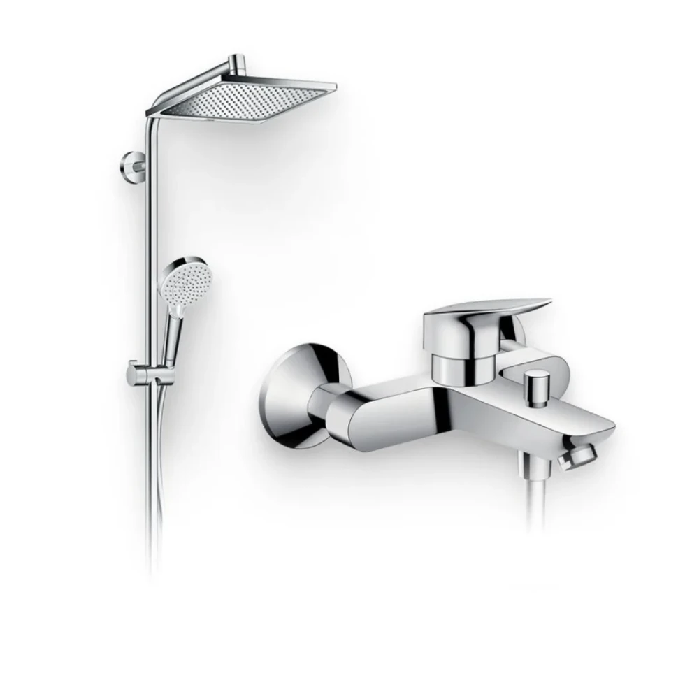 Душевой комплект Смеситель Hansgrohe Logis 71400000 + Стойка Crometta E 240 1jet Showerpipe Reno 27289000 EcoSmart