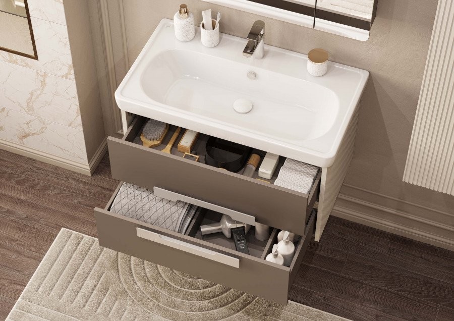 Тумба под раковину без столешницы AQUATON Ар-Деко 85 подвесная, 2 ящика, кашемир