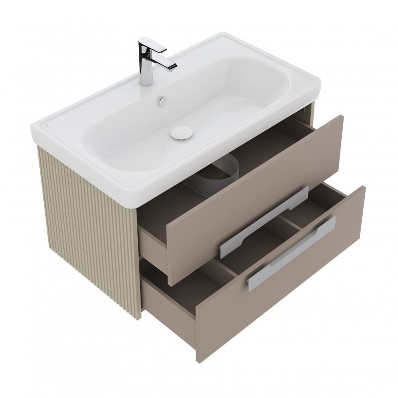 Тумба под раковину без столешницы AQUATON Ар-Деко 85 подвесная, 2 ящика, кашемир