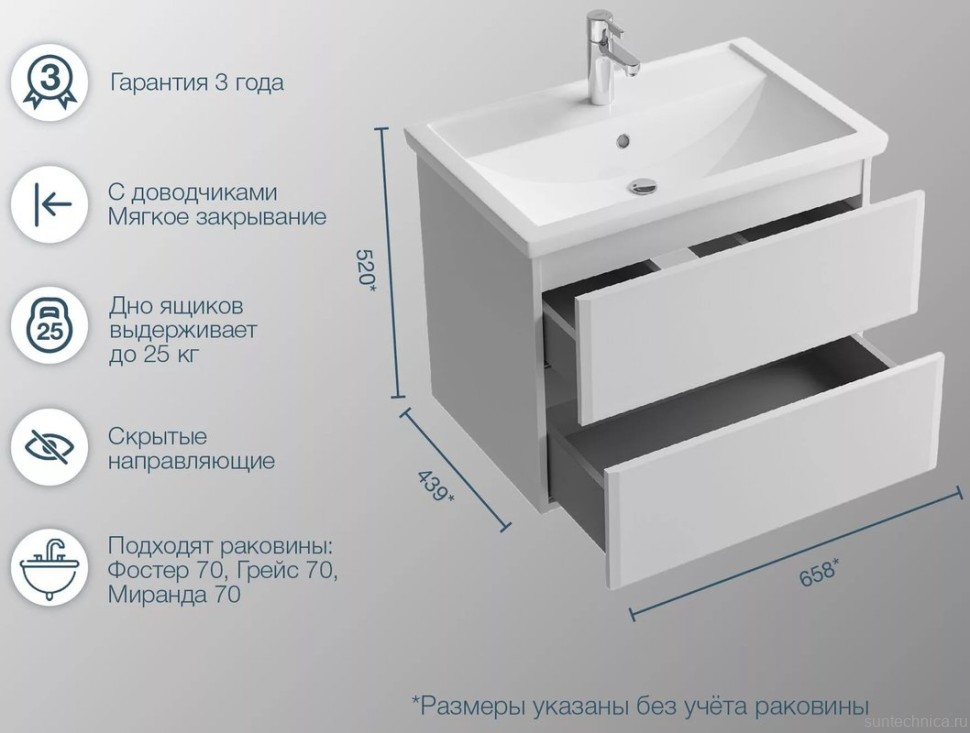 Тумба под раковину SanStar Велья 70 подвесная, белая
