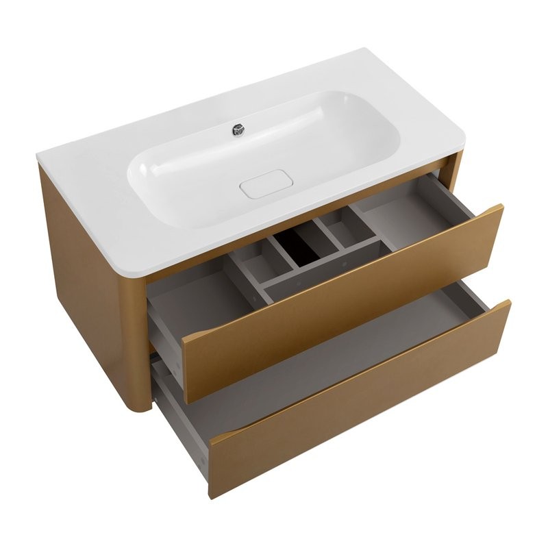 Мебель для ванной комнаты Cezares Relax 100 подвесная, 2 ящика, брашированное золото