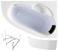 Акриловая ванна Lavinia Boho Bell Pro R 160x105 см, угловая, правая, встраиваемая, белая, асимметричная, с каркасом, с экраном, с сиденьем, подголовник справа