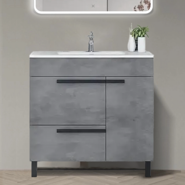 Тумба с раковиной Parly Gill 80 напольная, 1 ящик, 2 дверцы, цементно-серая