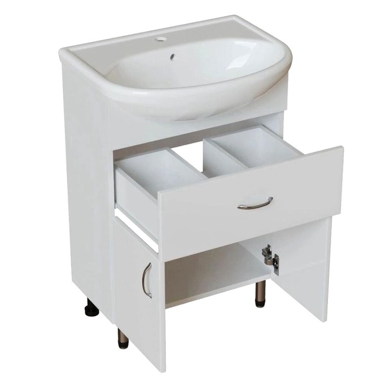 Тумба с раковиной Mixline Мистраль 60 глянцевая белая, в разборе