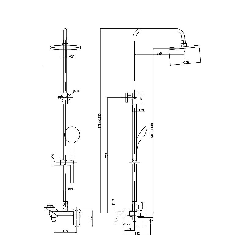 Душевая стойка AZARIO Arizona  Round AZ-20R хром