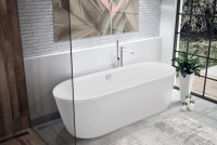 Акриловая ванна Cezares Metauro METAURO-Central-180-80-40-W-MATT 180x80 см, отдельностоящая, белая матовая, овальная, на ножках, с экраном, экран матовый белый