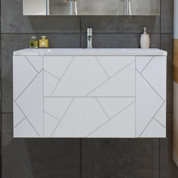 Тумба с раковиной Бриклаер Кристалл 100 белая матовая