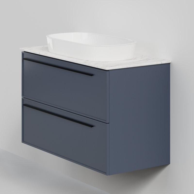 Тумба с раковиной La Fenice Elba Twin 100 подвесная, blu grigio, столешница белый мрамор, раковина белая матовая