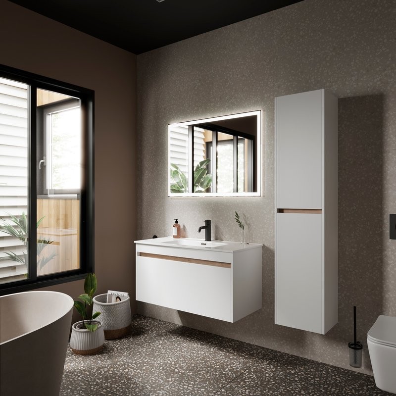 Мебель для ванной комнаты Sancos Smart 100 см белый глянец