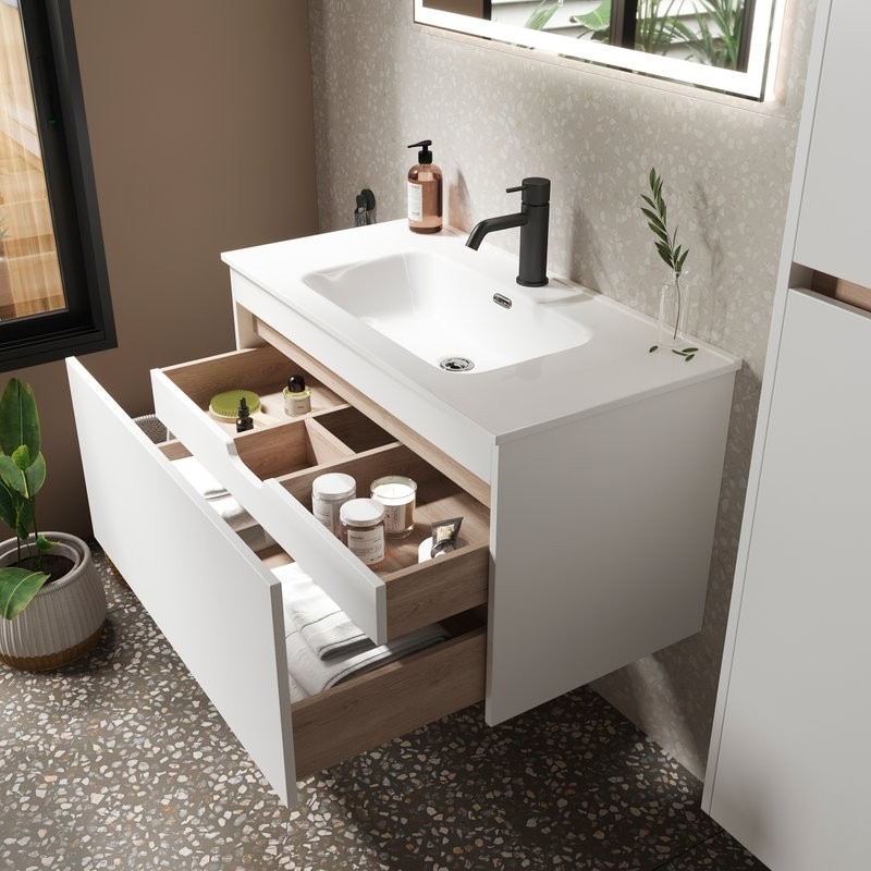 Мебель для ванной комнаты Sancos Smart 100 см белый глянец