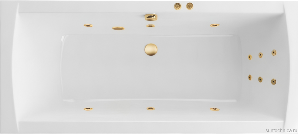 Акриловая ванна Excellent Aquaria Lux Slim Line 180x80 см, встраиваемая, с гидромассажем, белая, с каркасом, со сливом-переливом, фурнитура золото
