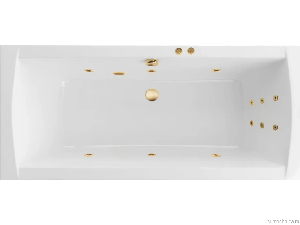 Акриловая ванна Excellent Aquaria Lux Slim Line 180x80 см, встраиваемая, с гидромассажем, белая, с каркасом, со сливом-переливом, фурнитура золото