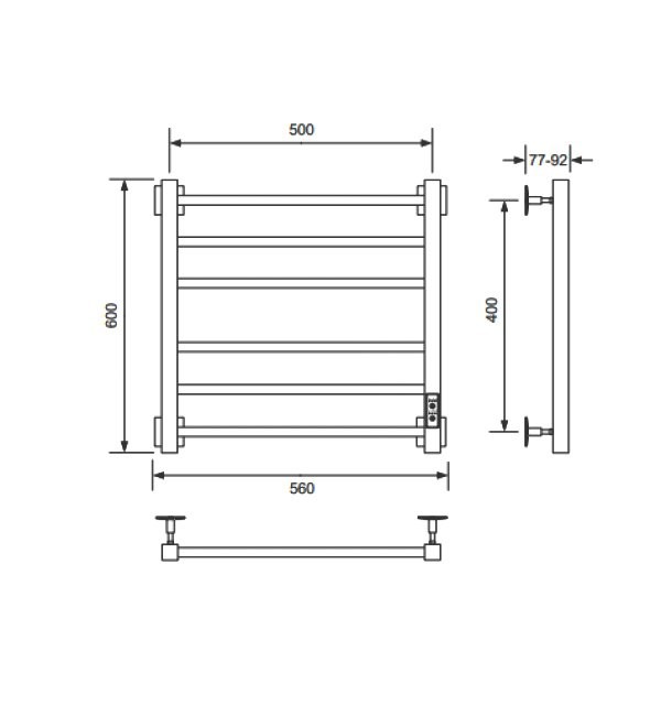Полотенцесушитель электрический Comfysan Unico-K EC-6 60x55 см, подключение справа, слева, хром, лесенка
