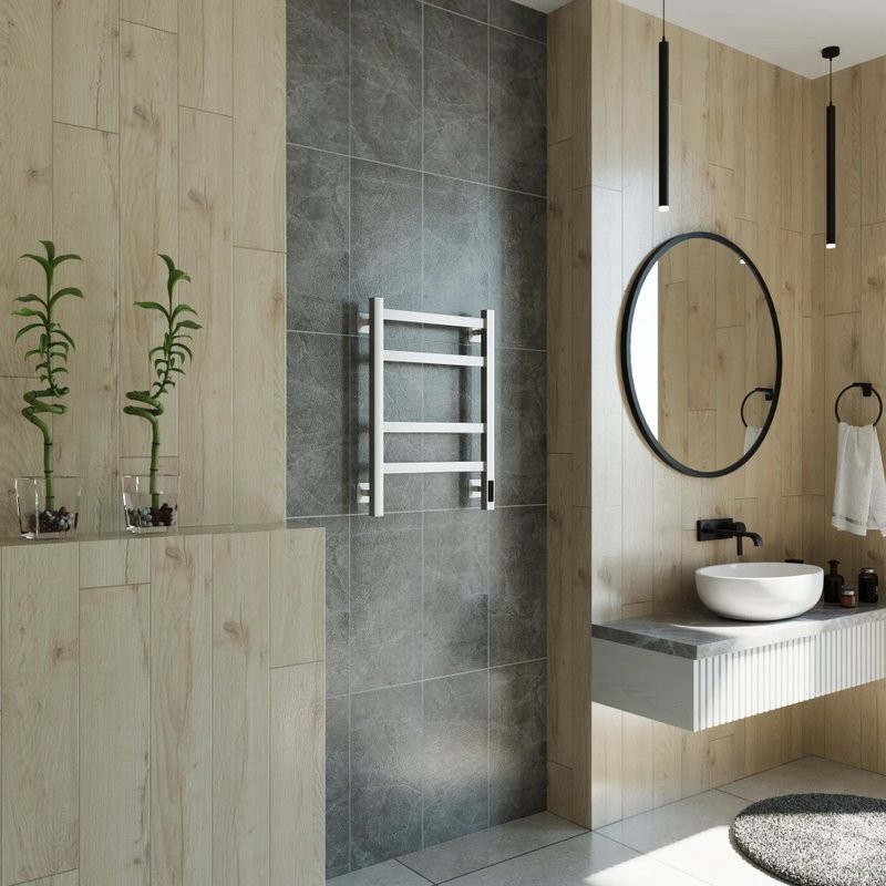 Полотенцесушитель электрический Grota Nosto 430х600 NM EL 60x45 см, подключение справа, слева, скрытое подключение справа, матовый хром, лесенка