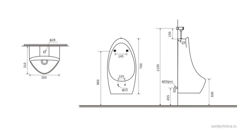 Комплект Писсуар SantiLine SL-6009 + Смыв SL-6020