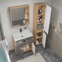 Тумба с раковиной SanStar Модена 70 напольная, графит софт, дуб вотан, раковина Como 70